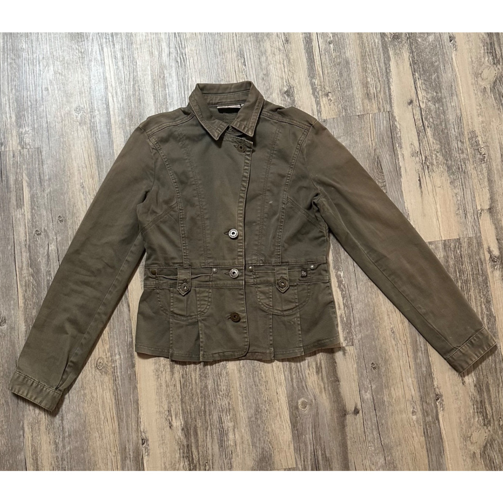 DKNY Women’s Army Green Denim Moto Jacket Size S Preppy Business Casual